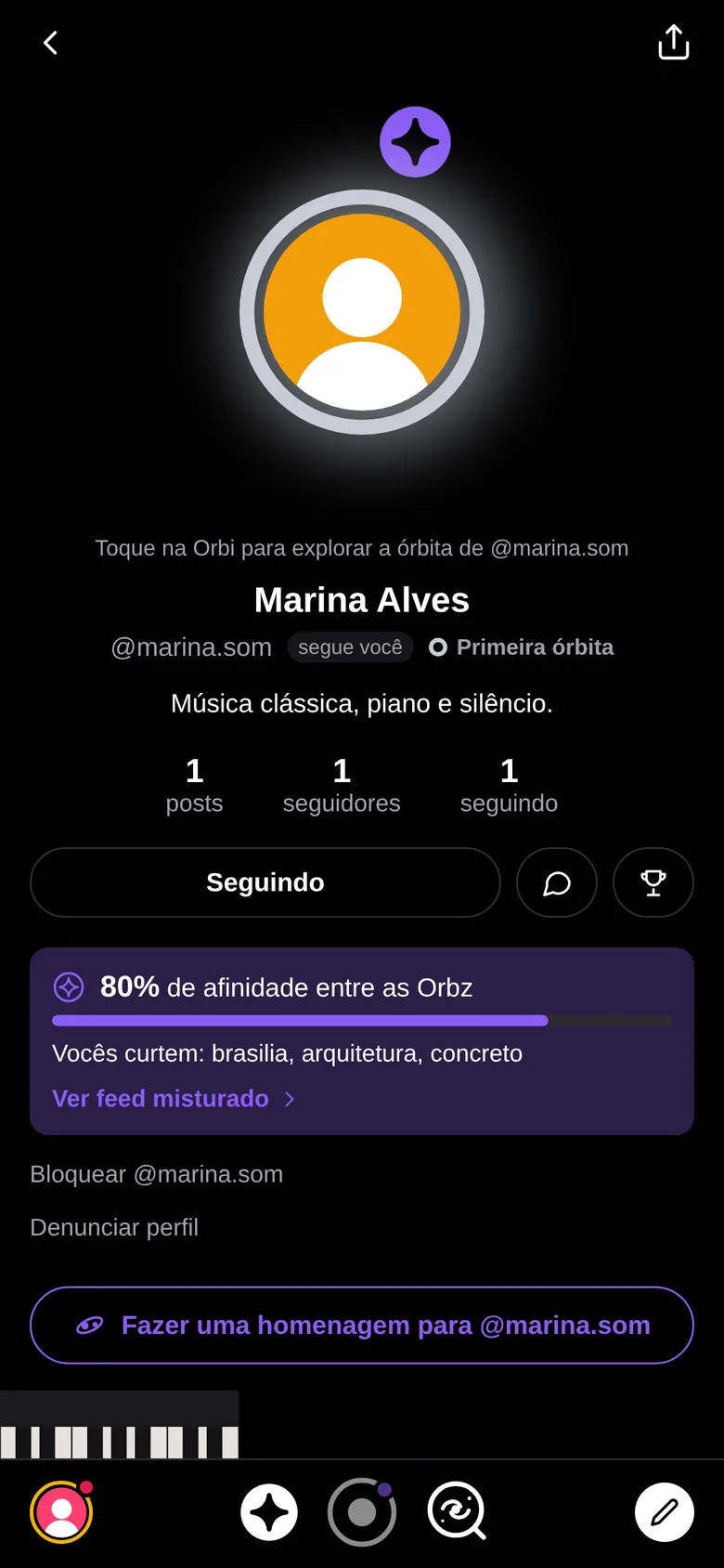 Perfil com afinidade entre duas Orbz